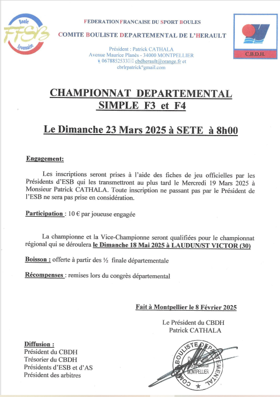 Championnat départemental simple F3-F4